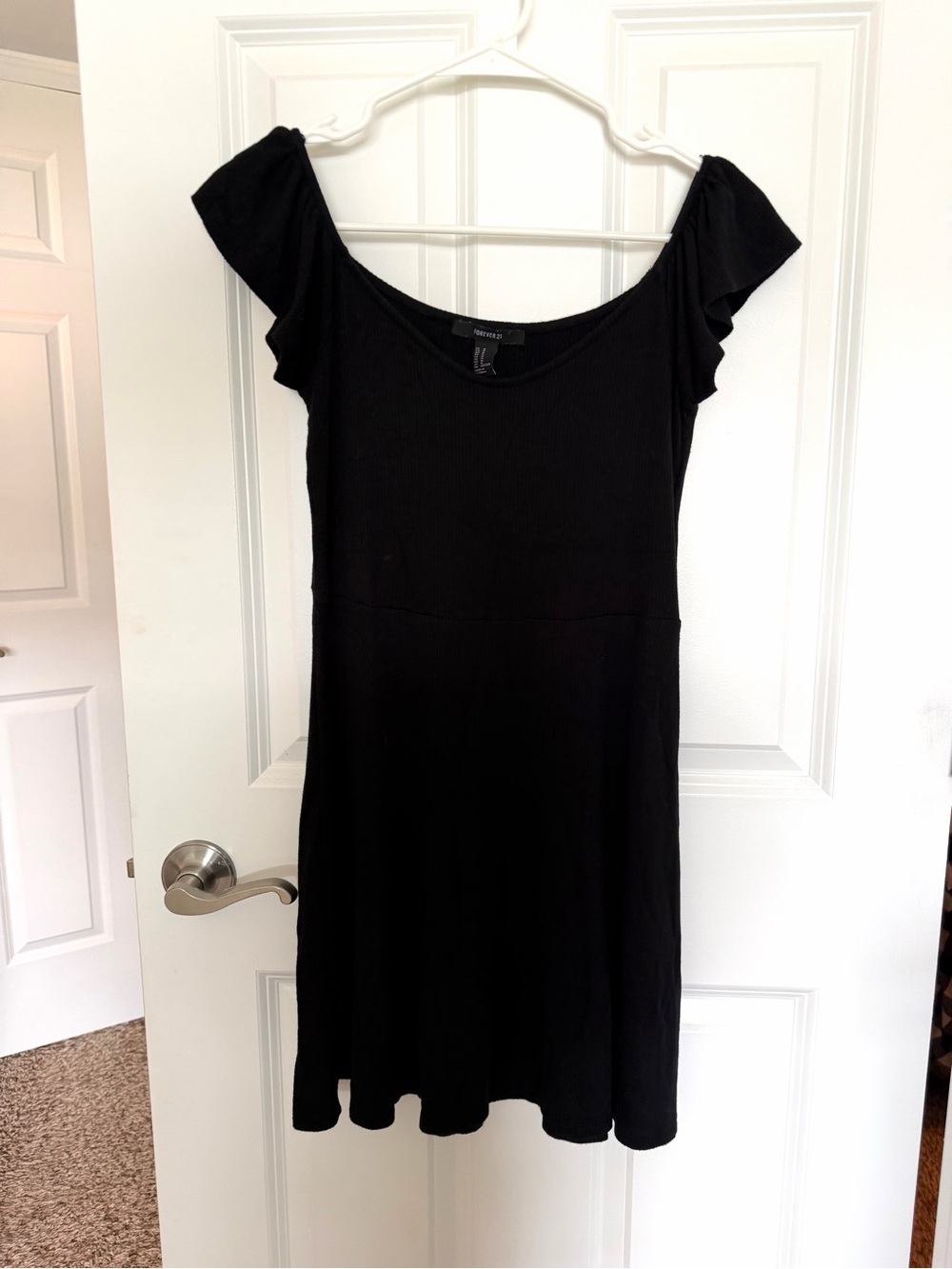 Forever 21 Black Off-Shoulder Fit-and-Flare Mini Dress | Size Medium
